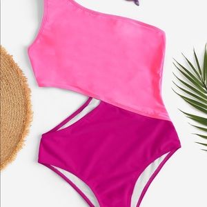 One piece swimsuit two toned pink